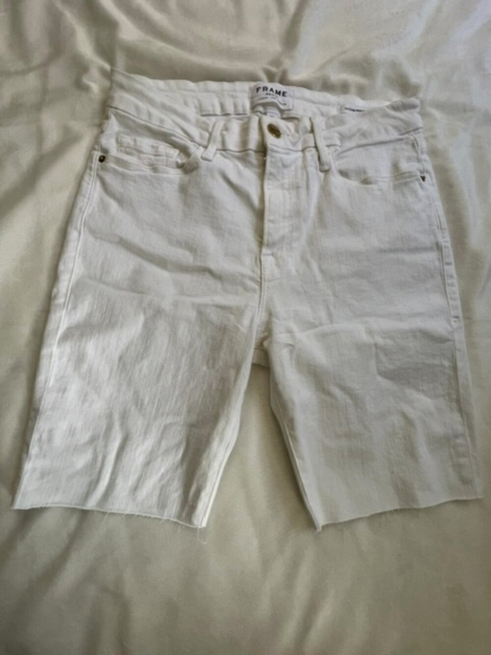 FRAME Women’s Le Crop Mini Boot Denim Shorts, White, Size 28